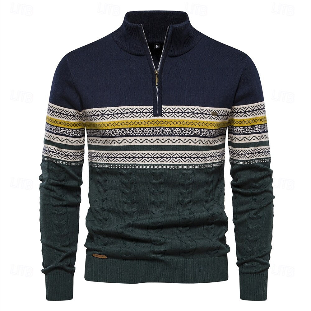 Slim fit heren trui met halve rits. Een warme, stijlvolle toevoeging aan je herfstgarderobe.