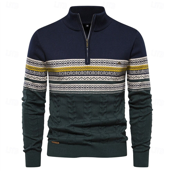 Slim fit heren trui met halve rits. Een warme, stijlvolle toevoeging aan je herfstgarderobe.