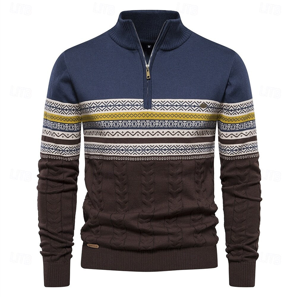 Gebreide heren trui, slim fit, met halve rits. Comfortabel en veelzijdig voor elke gelegenheid.