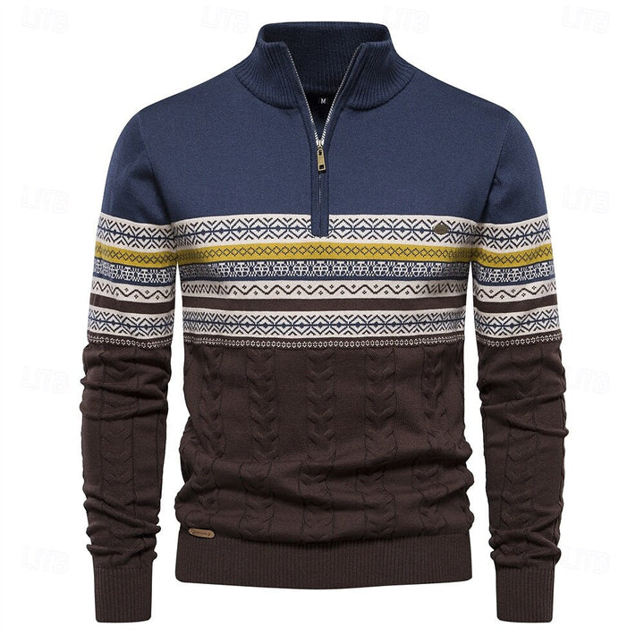 Gebreide heren trui, slim fit, met halve rits. Comfortabel en veelzijdig voor elke gelegenheid.