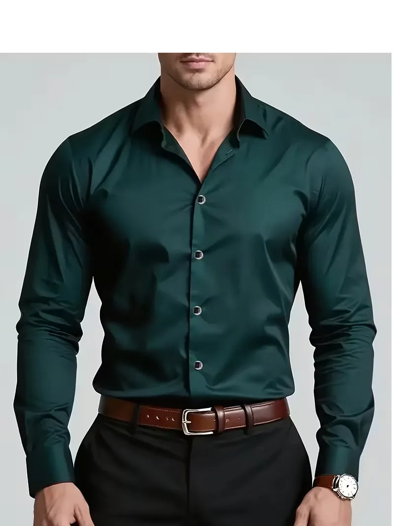 Gladde stof slim fit herenoverhemd met mandarijnkraag, ideaal voor een verzorgde en nette uitstraling.
