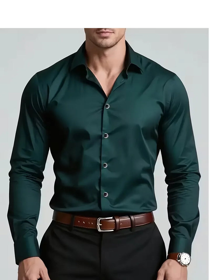 Gladde stof slim fit herenoverhemd met mandarijnkraag, ideaal voor een verzorgde en nette uitstraling.
