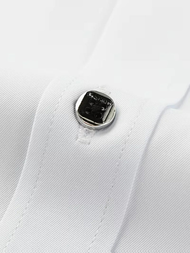 Zakelijk slim fit herenoverhemd met mandarijnkraag, ideaal voor kantoor en formele bijeenkomsten.