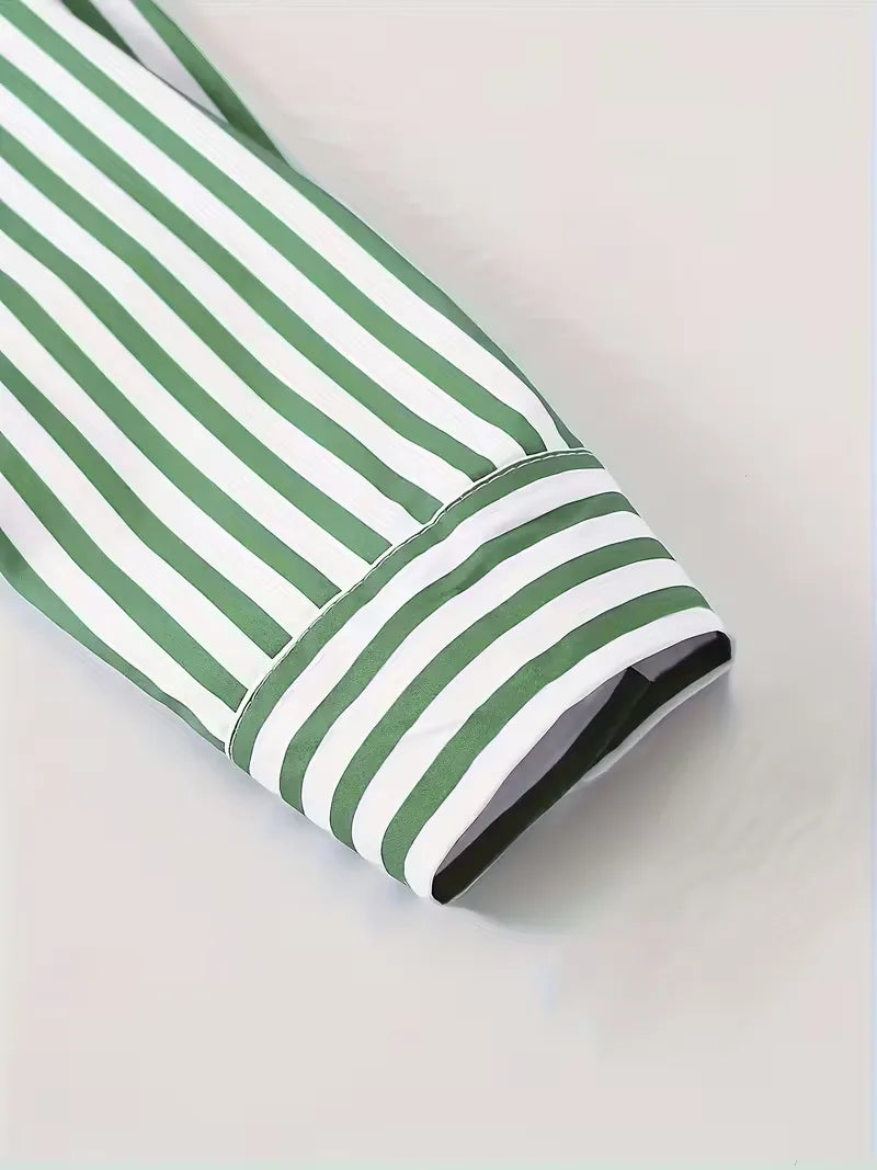 Slim fit heren overhemd met verticale strepen, mandarijnkraag voor een eigentijdse look.