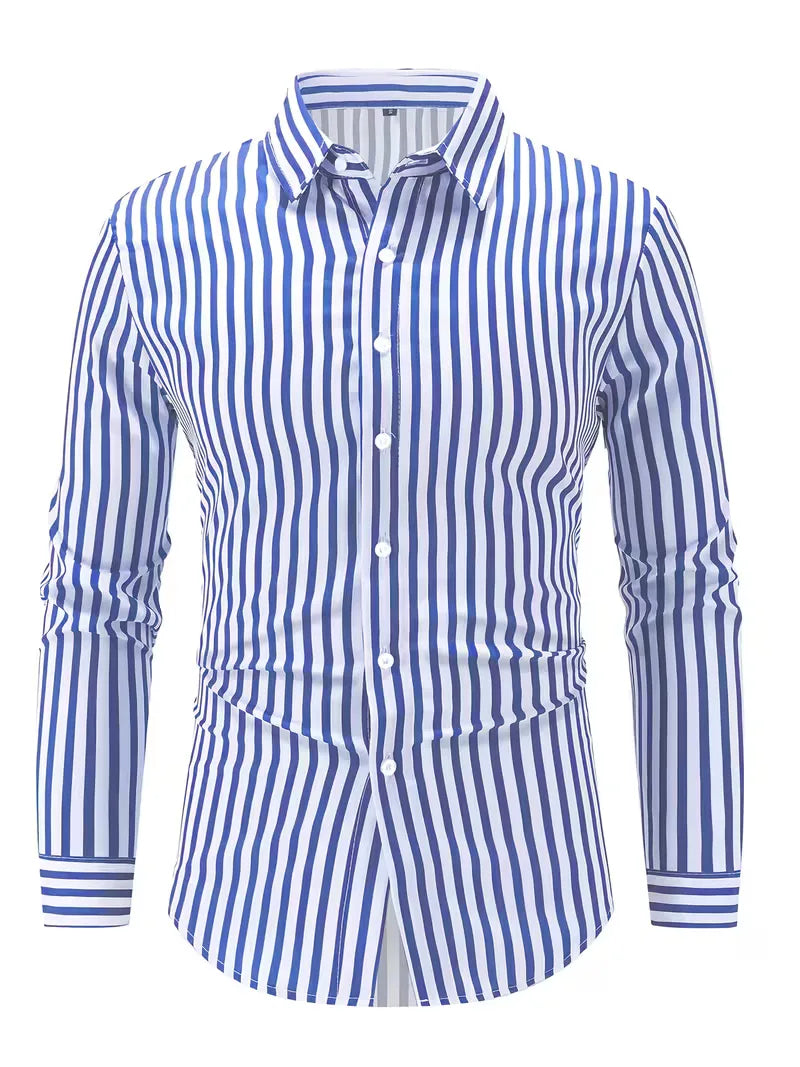 Trendy heren overhemd met verticale strepen, lange mouwen, geschikt voor lente en zomer.