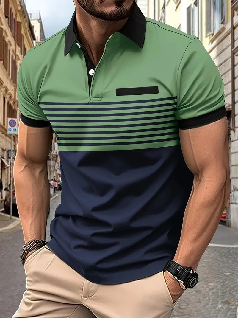 Gestreept heren casual polo T-shirt, slimfit model voor een moderne uitstraling, hoge kwaliteit.
