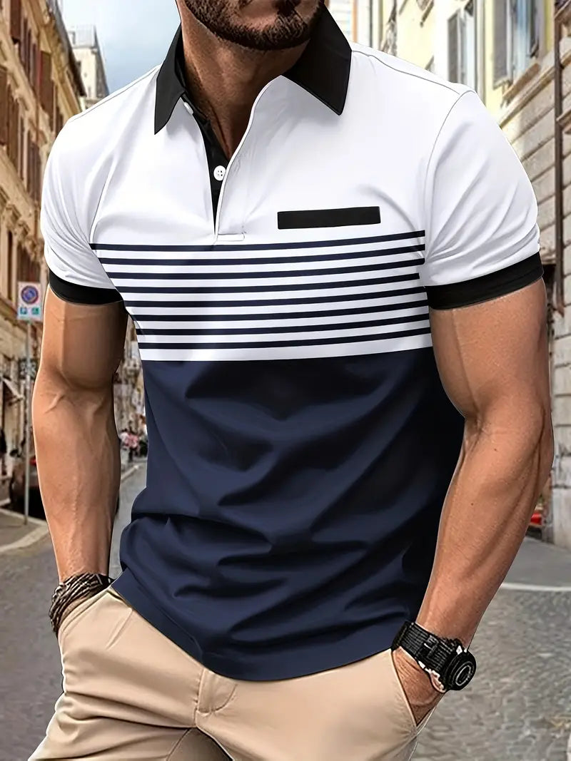 Stijlvol heren poloshirt met smalle strepen, perfect voor dagelijks gebruik of vrije tijd.
