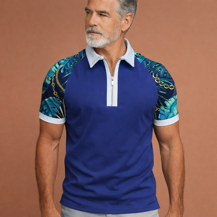 Zomerse heren spierfit polo met kleurrijke retro strepen, korte mouwen en comfortabele stof.