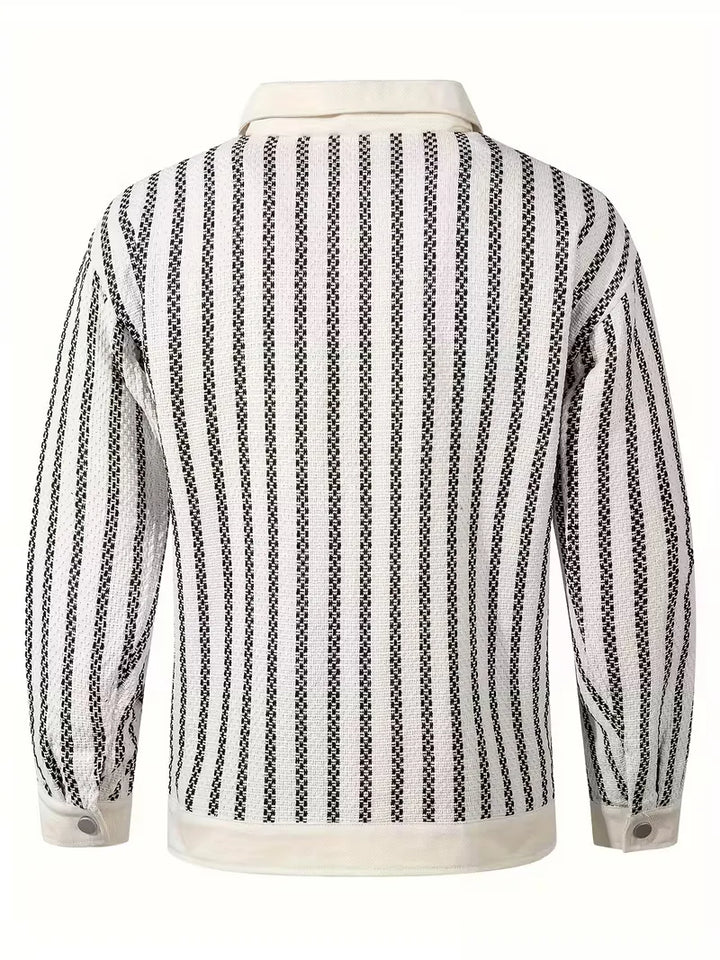 Stijlvolle heren spijkerjas, regular fit, met uniek gestreept patroon. Geschikt als smart-casual bovenkleding.