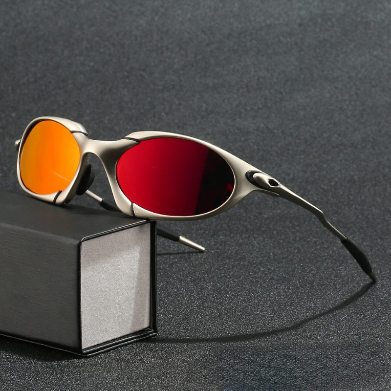 Lichtgewicht heren zonnebril met metallic frame, gepolariseerde lenzen en sportief design; comfortabel accessoire.