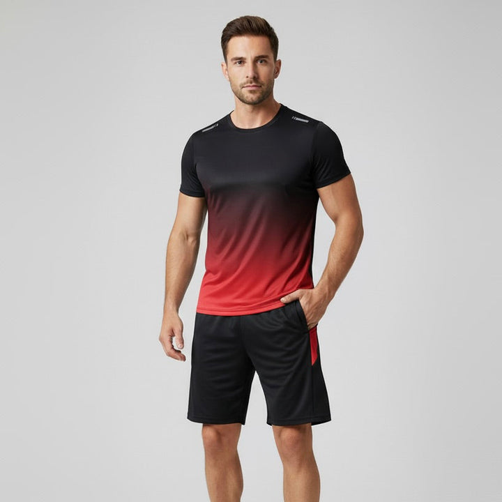 Veelzijdige heren fitnesskleding set, biedt comfort tijdens workout en dagelijks gebruik.