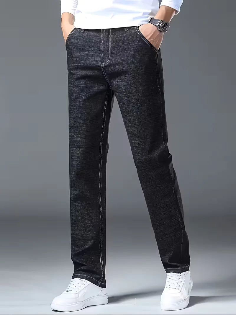 Comfortabele heren straight jeans, donkerblauw, met duurzame stiksels; perfect voor dagelijks comfort.