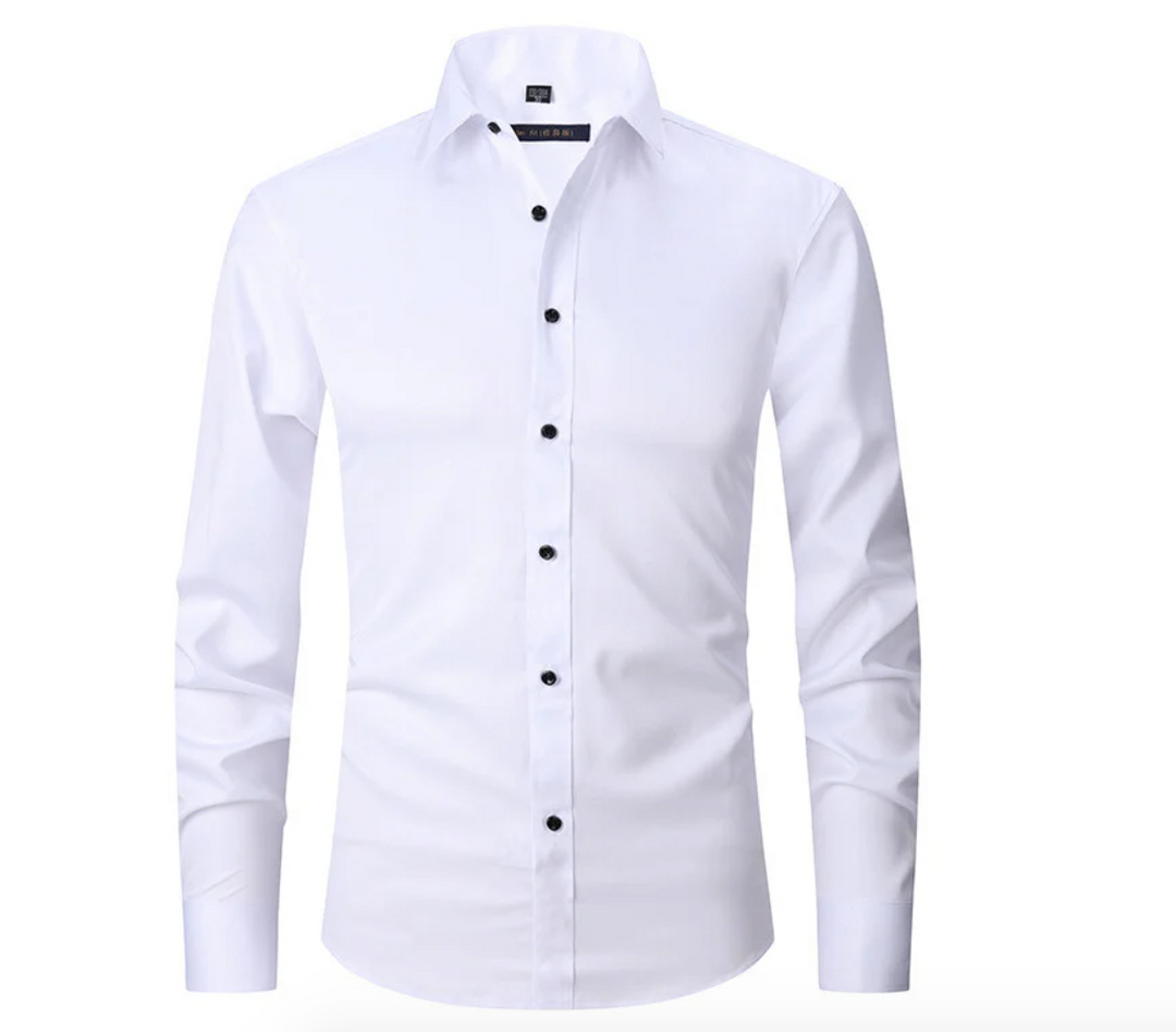 Manchetten van flexibel heren stretch overhemd. Lange mouwen, comfortabele stof voor een zakelijke of casual stijl.
