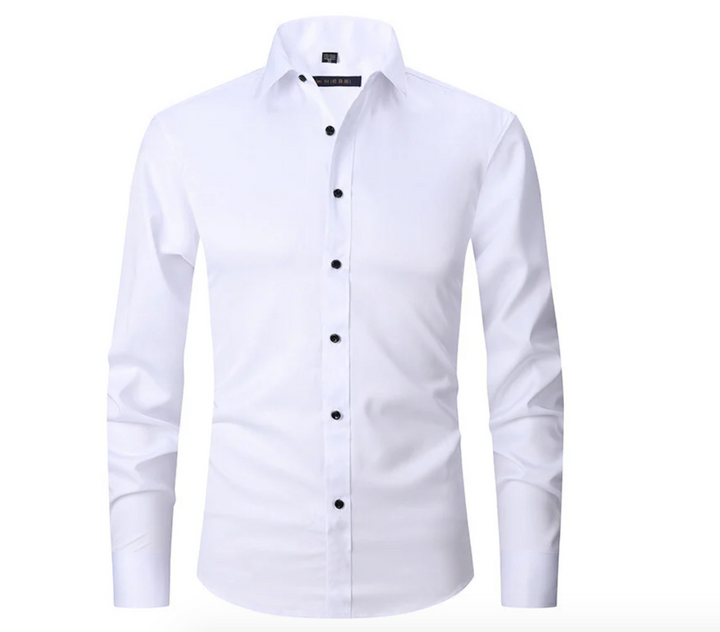 Manchetten van flexibel heren stretch overhemd. Lange mouwen, comfortabele stof voor een zakelijke of casual stijl.