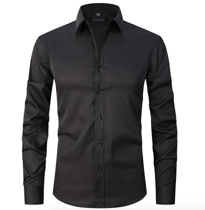 Kraag van het comfortabele heren stretch overhemd. Ideaal voor smart casual en zakelijke outfits. Flexibel en stijlvol.