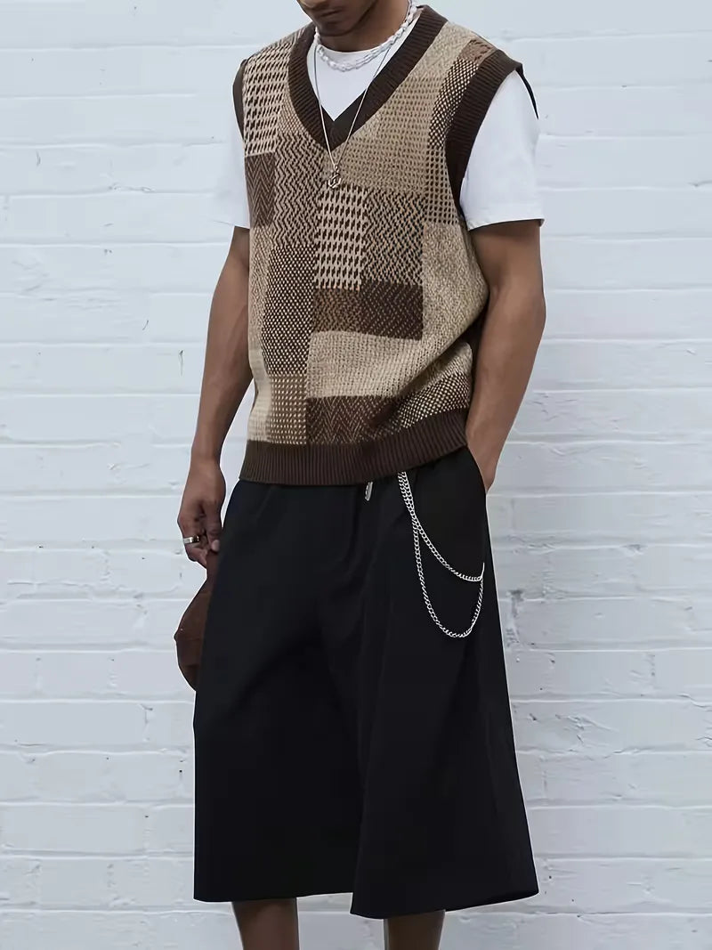 Stijlvol heren sweater vest met geometrisch patroon voor een moderne gelaagde look, ideaal voor smart casual.