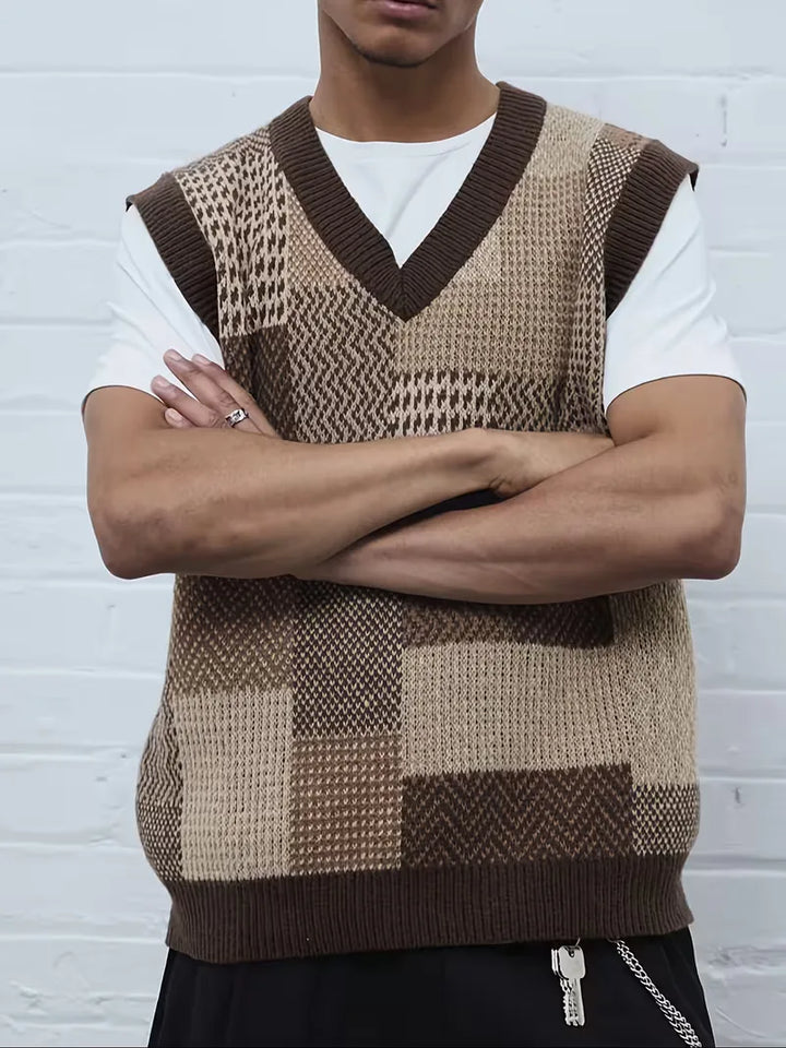 Comfortabel heren sweater vest met uniek geometrisch design, perfect als warm mouwloos vest voor de winter.