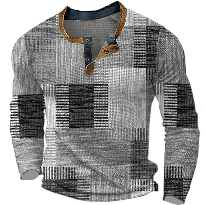 Comfortabel heren sweatshirt met lange mouwen, stijlvolle knoopkraag en moderne patchwork details, mannenmode.