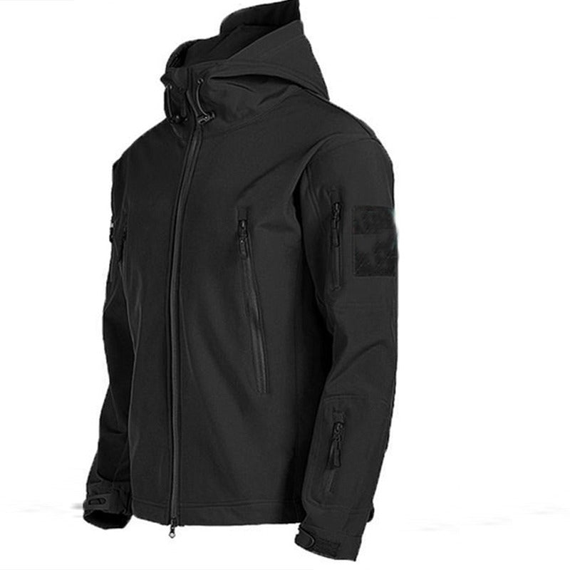 Robuust heren tactisch jack met capuchon, biedt optimale bescherming tijdens hiking en outdoor sporten.