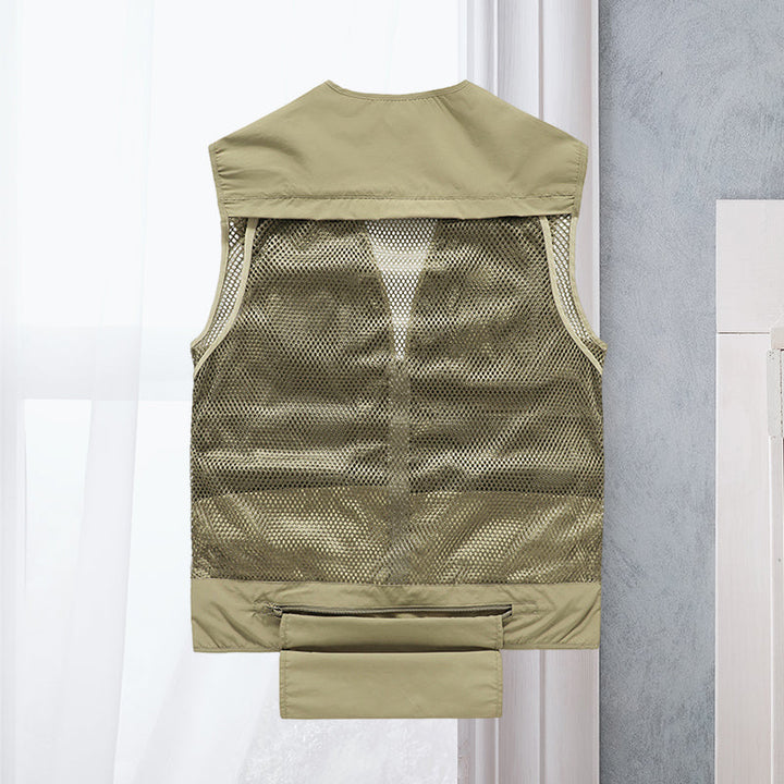 Heren avontuur vest met overvloedige zakken voor al je benodigdheden, perfect voor wandelen en reizen.