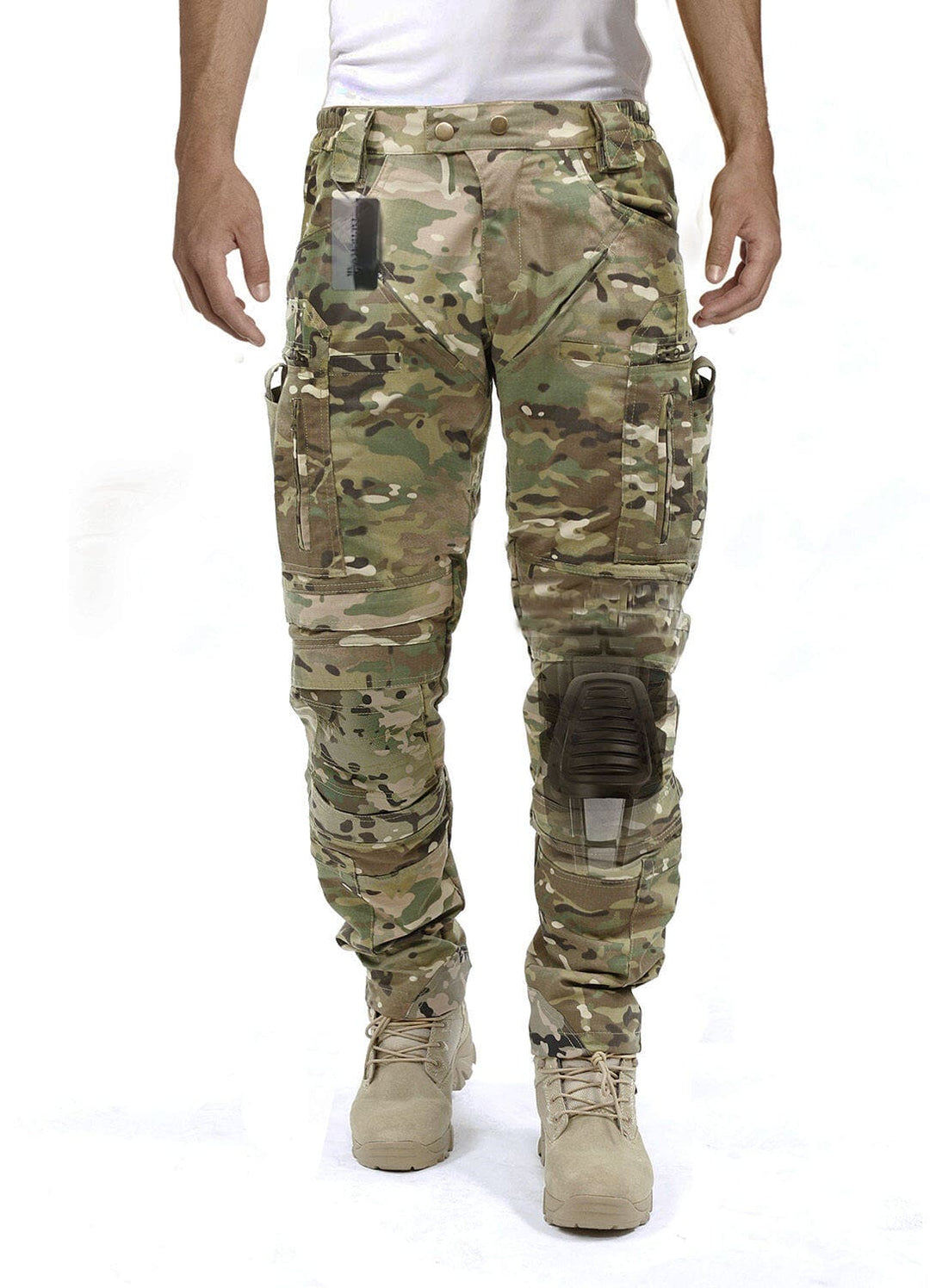 Tactische outdoor kleding: Heren cargo broek met kniebescherming en veel opbergmogelijkheden, klaar voor actie.