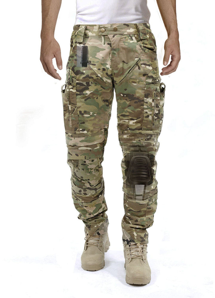 Tactische outdoor kleding: Heren cargo broek met kniebescherming en veel opbergmogelijkheden, klaar voor actie.