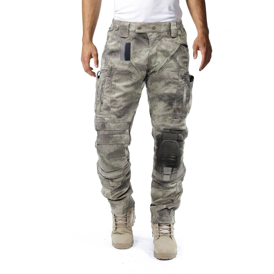 Duurzame heren werkbroek: Tactische cargo broek in desert tan met afneembare kniebescherming, maximale flexibiliteit.