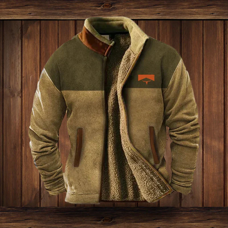 Volledig zicht op vintage stijl heren teddy vest met rits. Warme herfst/wintermode, veelzijdig en stijlvol.