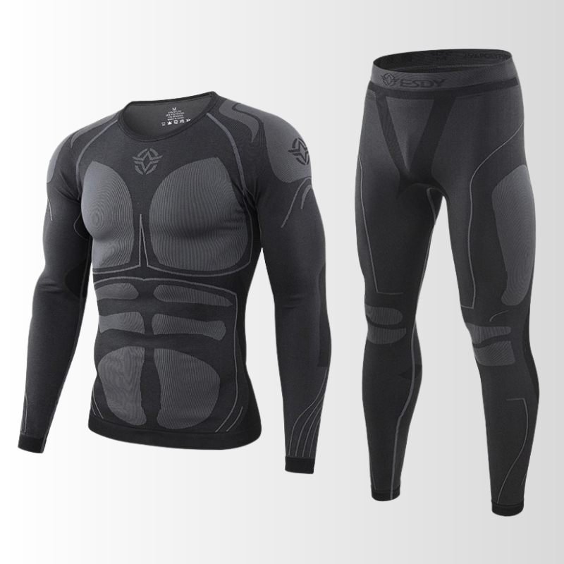 Heren thermisch ondergoed set met lange mouwen, strakke pasvorm, ideaal als basislaag voor winterse sporten.
