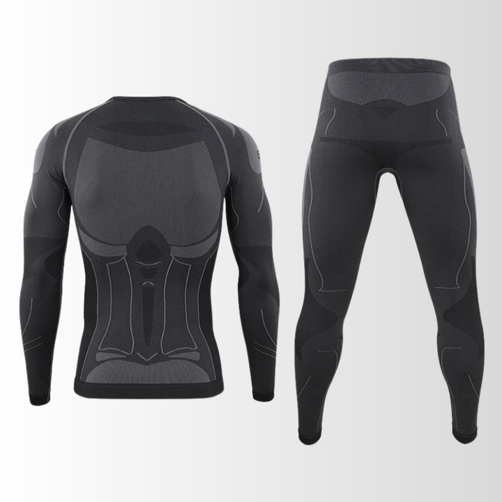 Functionele heren thermische basislaag set voor sport, skiën en wandelen, met vochtregulerende eigenschappen.