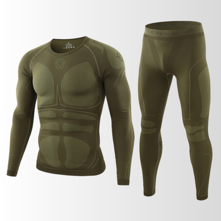 Comfortabele heren thermisch ondergoed set met strakke pasvorm en lange mouwen, perfect voor bewegingsvrijheid.
