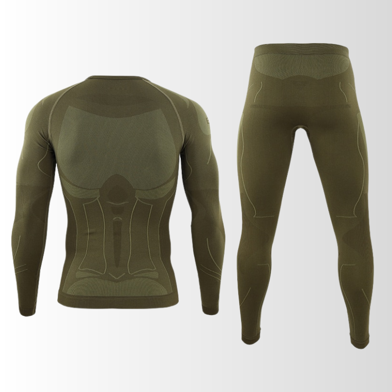 Close-up van de zachte stof van de heren thermisch ondergoed set, voor optimale warmte en comfort.