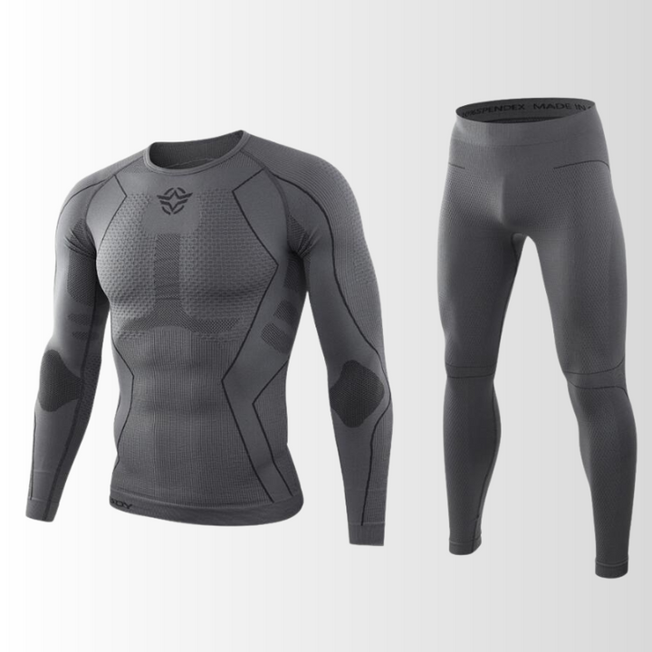 Complete heren thermisch ondergoed set (boven- en onderstuk) voor winterse sporten, biedt maximale warmte.
