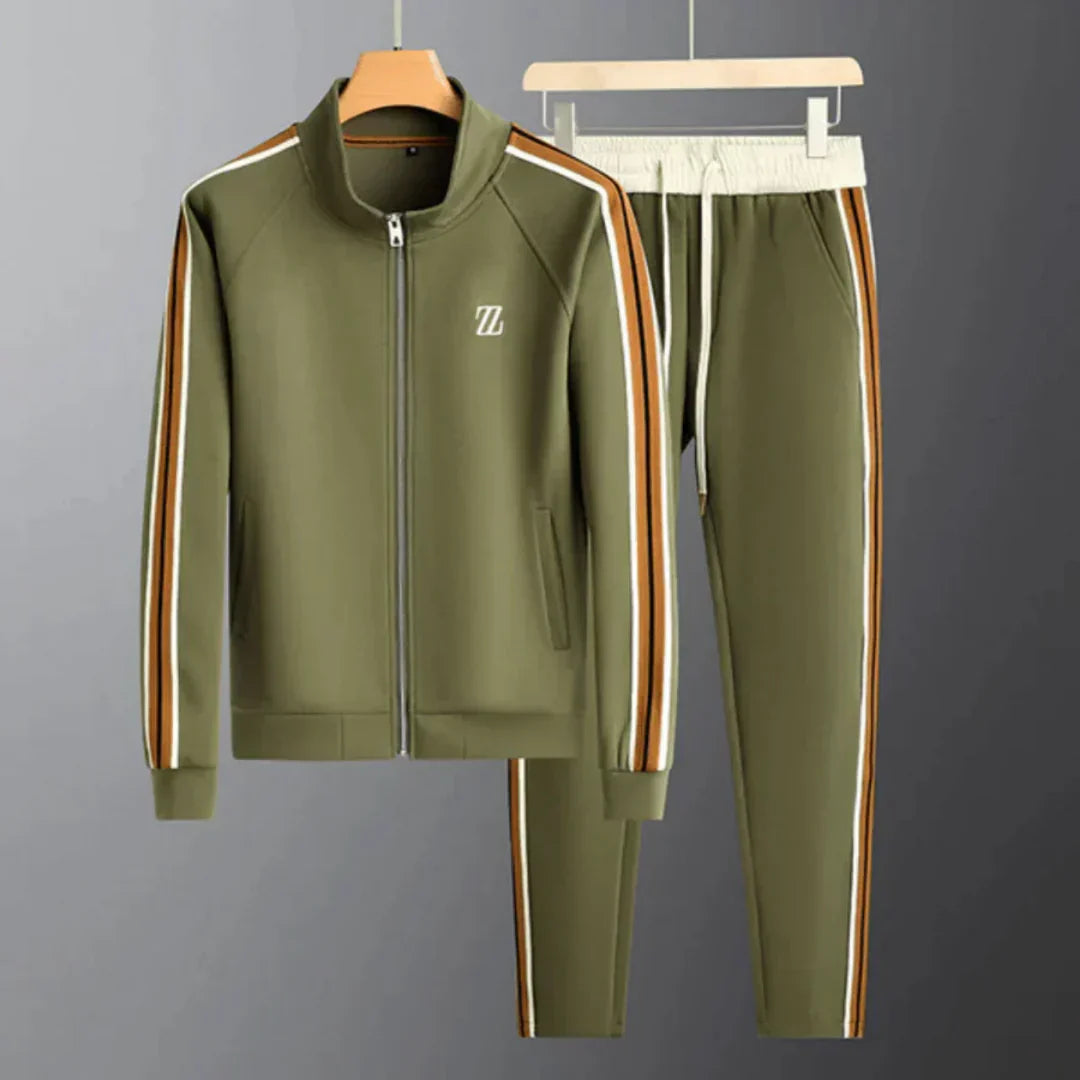 Trendy heren vrijetijdskleding: een comfortabel en ademend trainingspak met stijlvolle ritsjack.