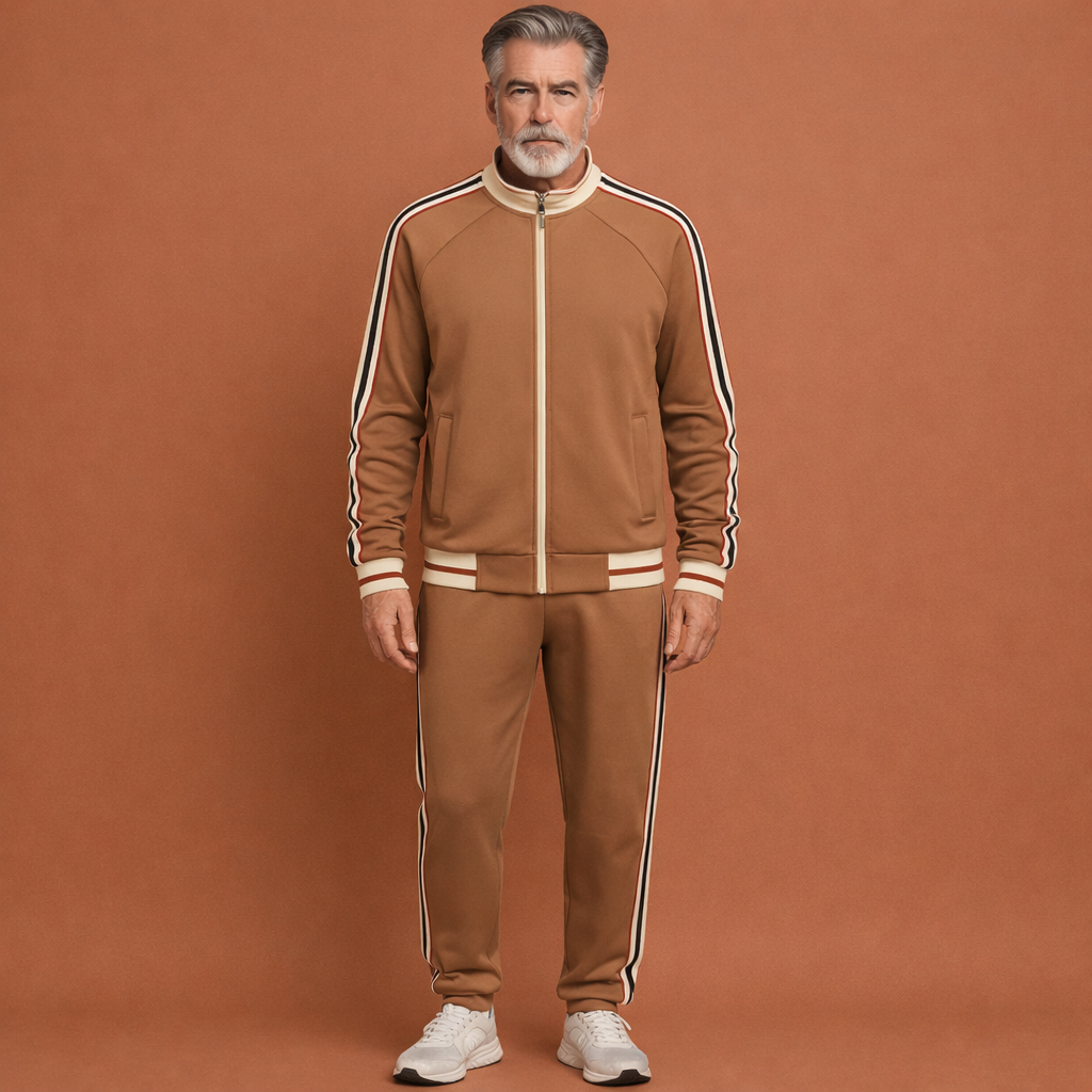 Heren trainingspak met sportieve strepen. Comfortabele set, ideaal voor training, sportkleding of casual vrije tijd outfit.