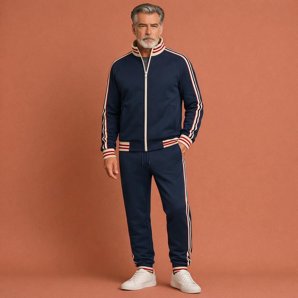 Trendy heren trainingspak met strepen, perfect voor sportkleding of casual outfits. Comfortabele set voor herfst en winter.
