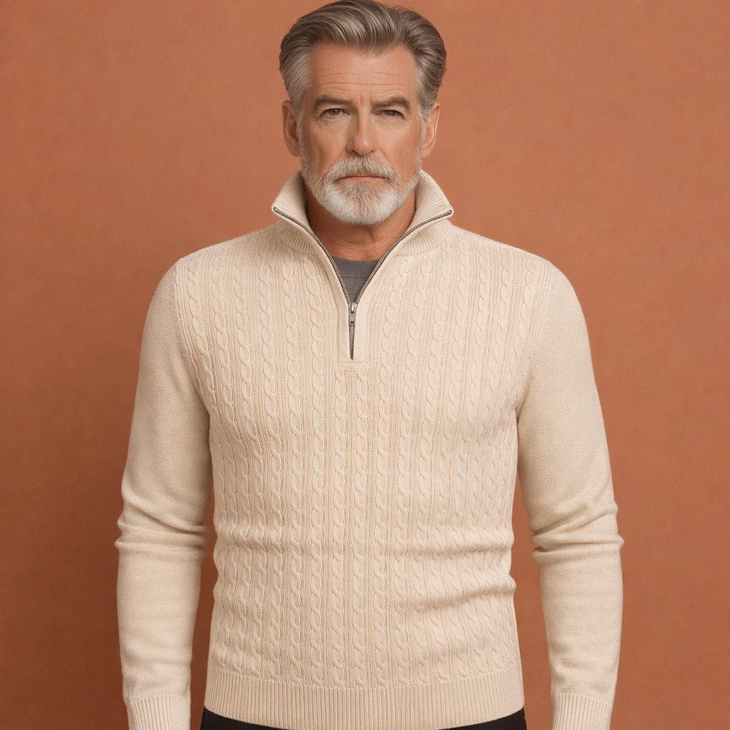 Heren trui met klassiek kabelpatroon, tijdloze stijl. Warm en comfortabel voor herfst en winter.