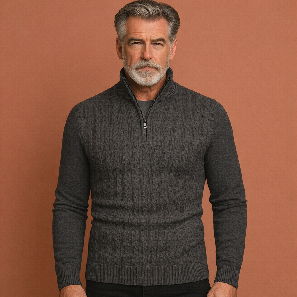 Warme heren herfst trui met kenmerkend kabelpatroon, ultiem comfort en elegantie.