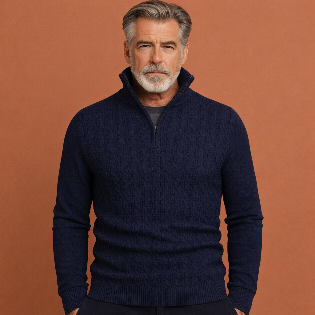 Klassieke heren trui met kabelpatroon voor dagelijks gebruik. Warm, comfortabel en stijlvol.