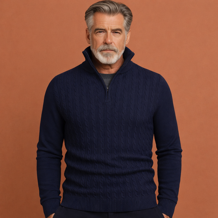 Klassieke heren trui met kabelpatroon voor dagelijks gebruik. Warm, comfortabel en stijlvol.