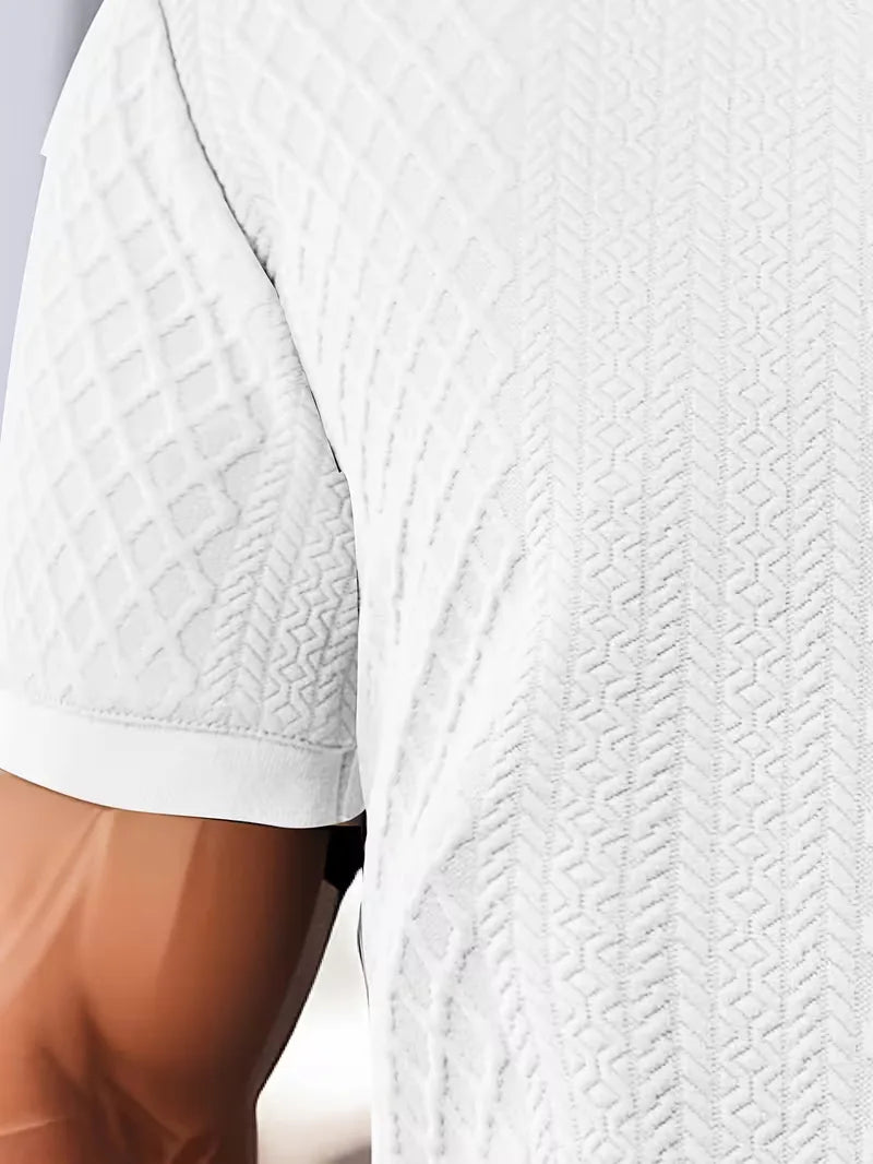Ademende heren zomerset jacquard patroon, korte mouw shirt en shorts.