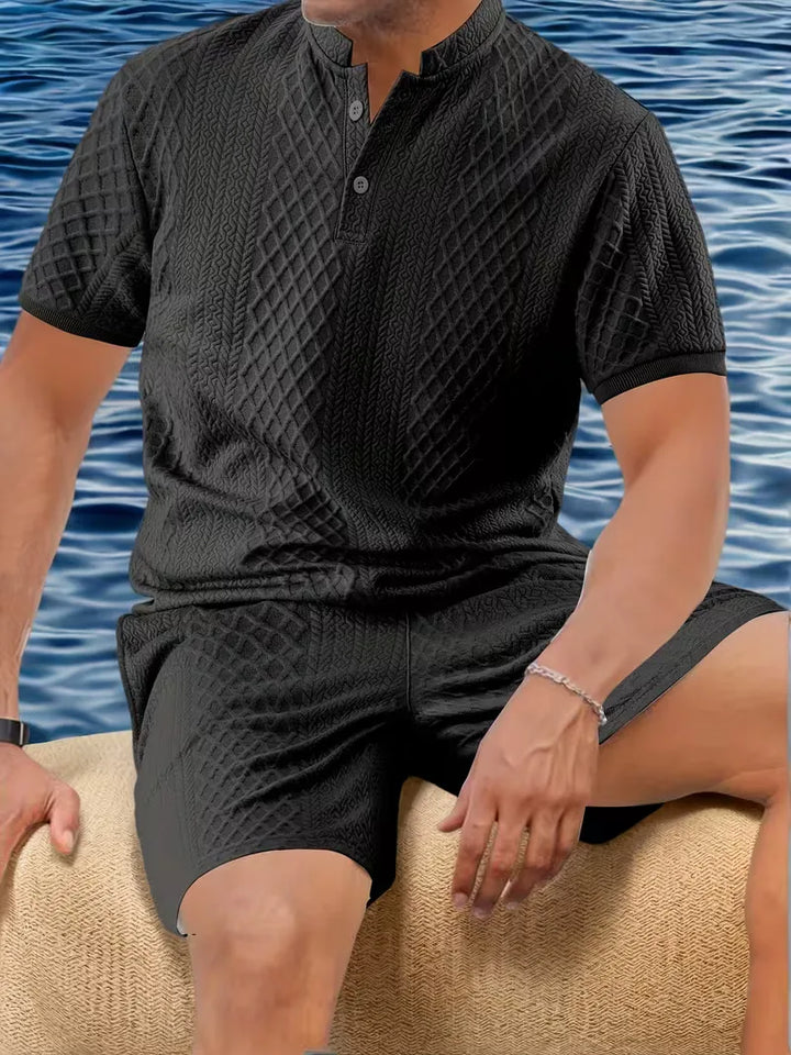 Heren casual zomerset met jacquard print, ideaal voor een relaxte uitstraling.