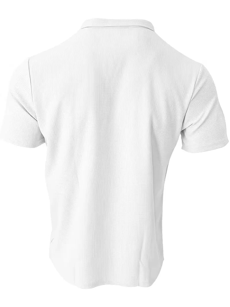Comfortabele herenpolo V-hals, korte mouwen, zachte stof, casual elegantie.