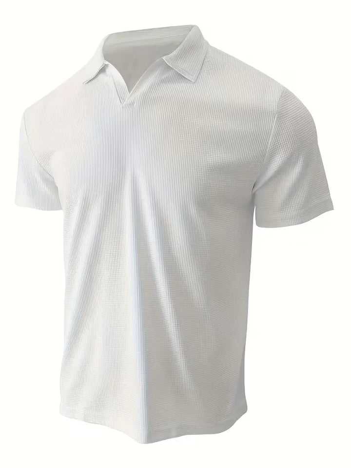 Veelzijdige herenpolo, V-hals, korte mouwen, voor zomerse outfits en vrije tijd.