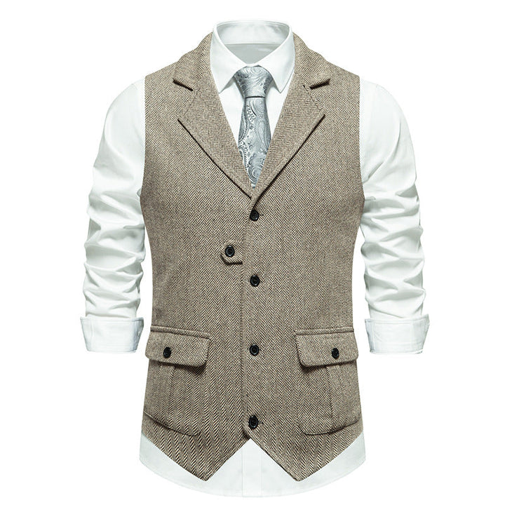 Heren vintage vest met knoopsluiting, veelzijdig voor laagjes, klassiek en elegant; perfect voor moderne modebewuste mannen.