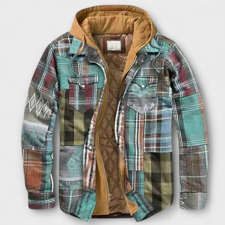 Heren warme geruite houthakkersjas met capuchon, perfect voor winter en herfst.