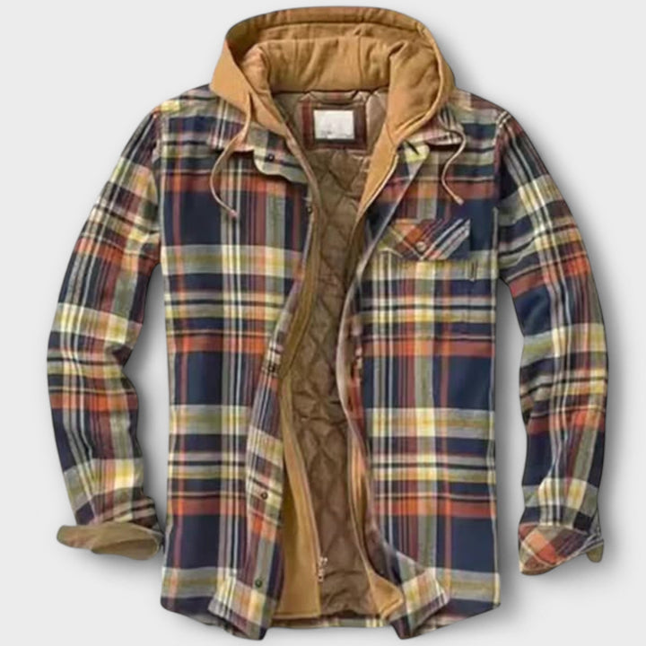 Trendy heren geruite houthakkersjas met capuchon, warm en gevoerd voor casual winterdagen.