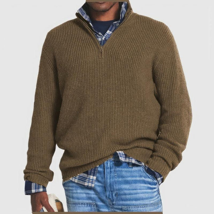 Heren warme katoenmix trui, donkerblauw, met ronde hals, ideaal voor wintermode en herfstkleding.