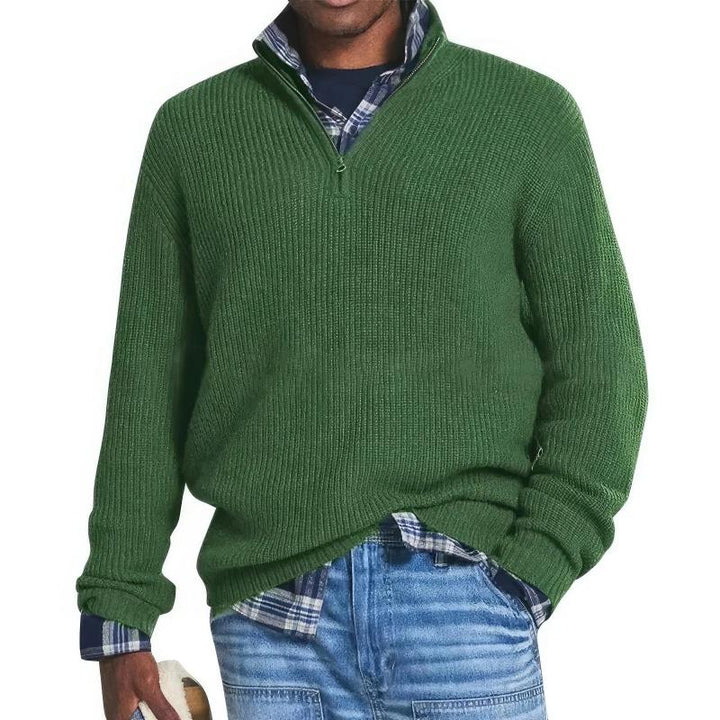 Zwarte warme katoenmix herentrui met ronde hals, perfect voor winterse dagen, casual en stijlvol.