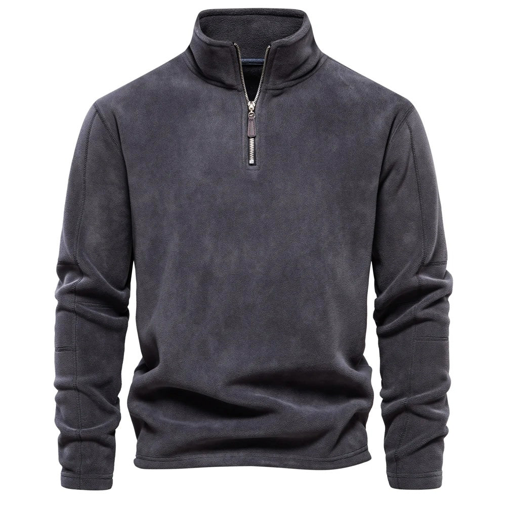 Bruine heren trui met halve rits. Comfortabele warme pullover voor dagelijkse casual kleding.